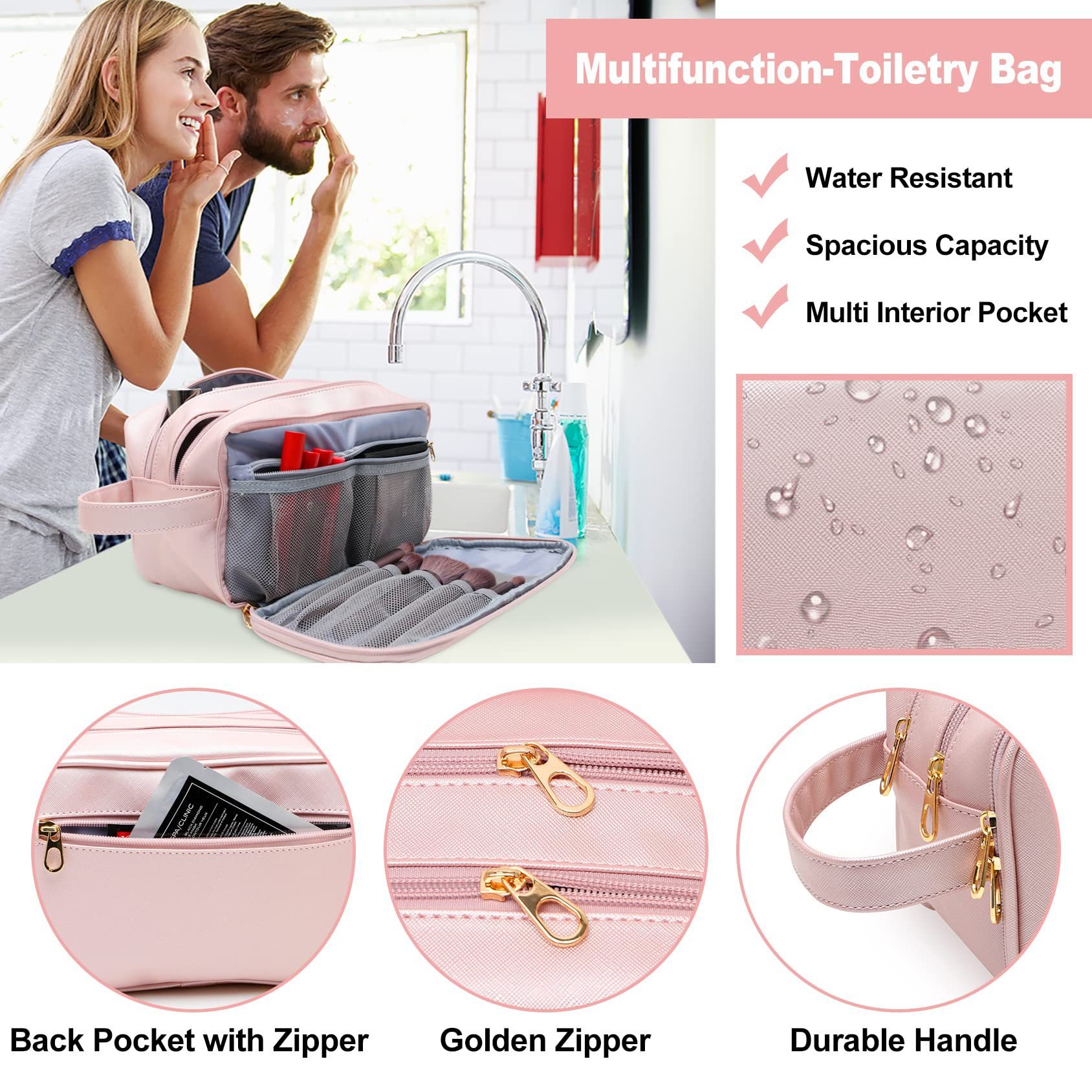 Personalized Leather Travel Toiletry Bag for Women and Men Large Travel Bathroom Storage Bags Large Cosmetic Travel Bag