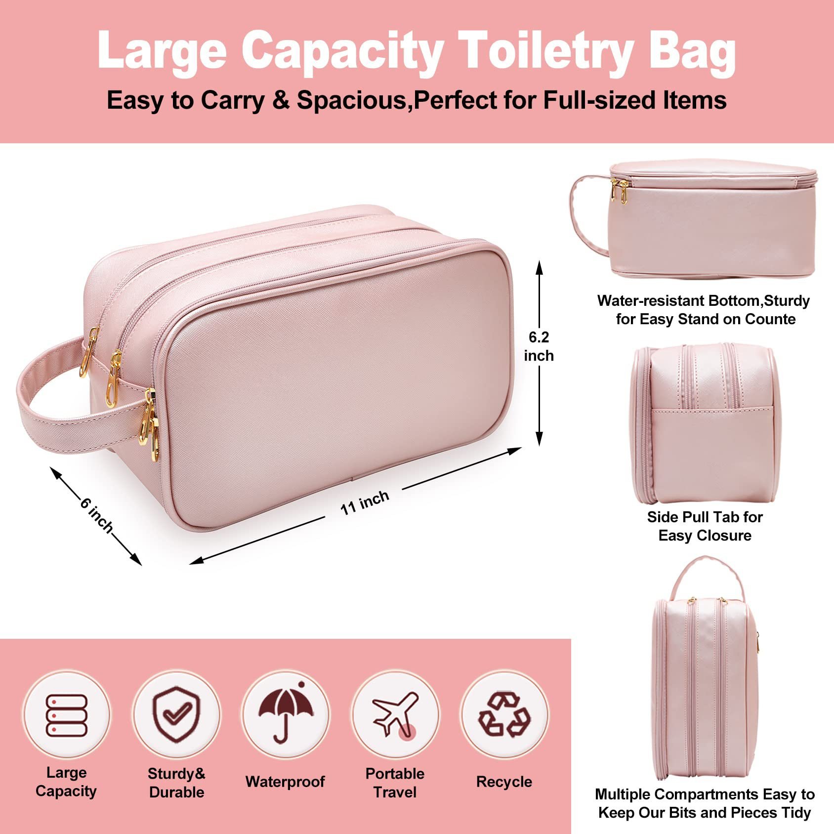Personalized Leather Travel Toiletry Bag for Women and Men Large Travel Bathroom Storage Bags Large Cosmetic Travel Bag