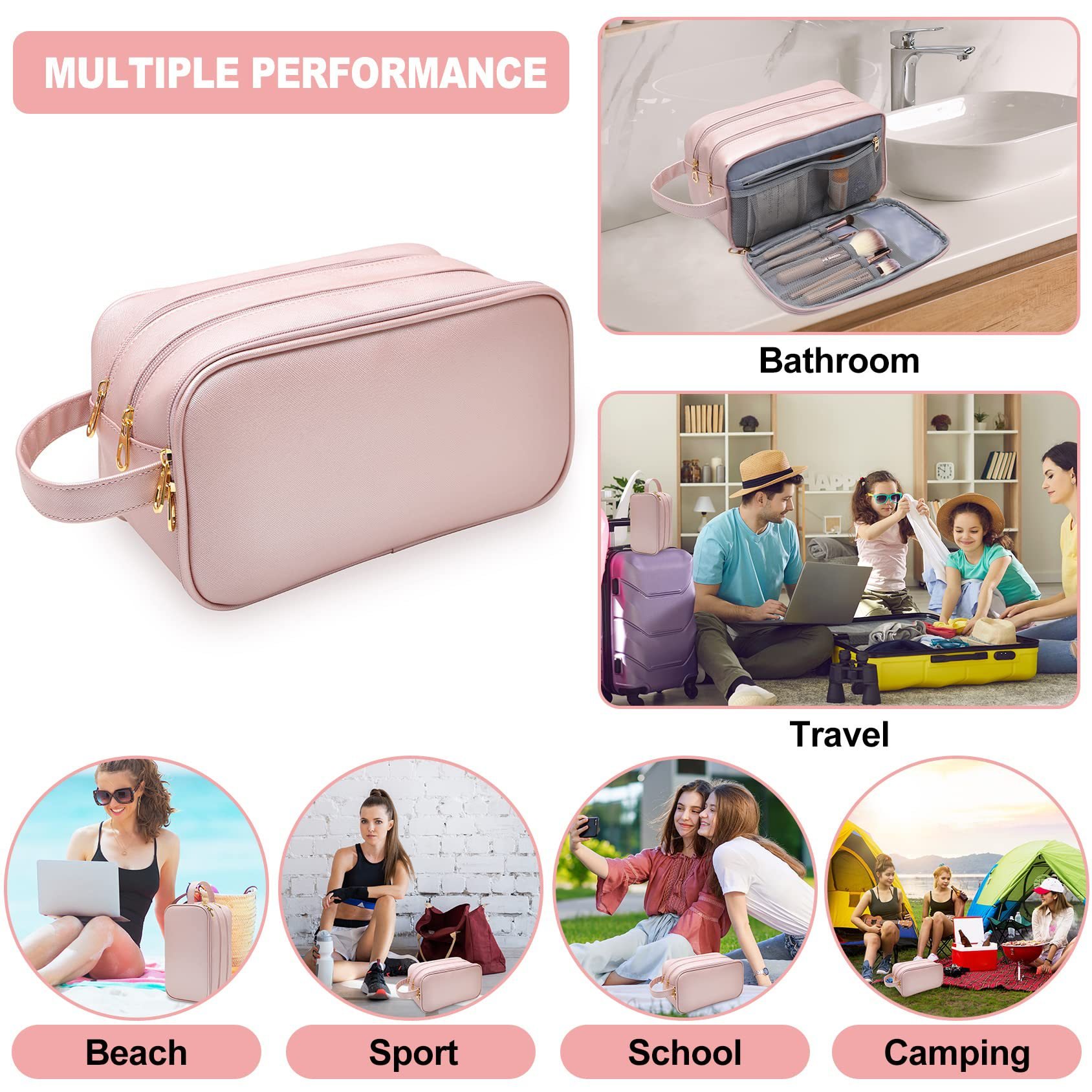 Personalized Leather Travel Toiletry Bag for Women and Men Large Travel Bathroom Storage Bags Large Cosmetic Travel Bag