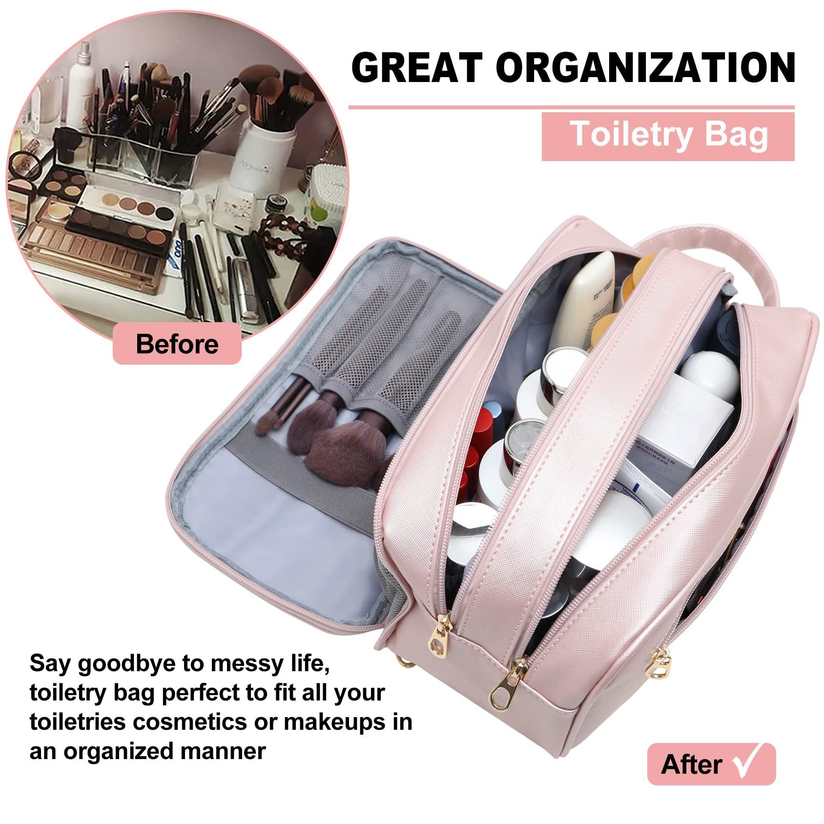 Personalized Leather Travel Toiletry Bag for Women and Men Large Travel Bathroom Storage Bags Large Cosmetic Travel Bag