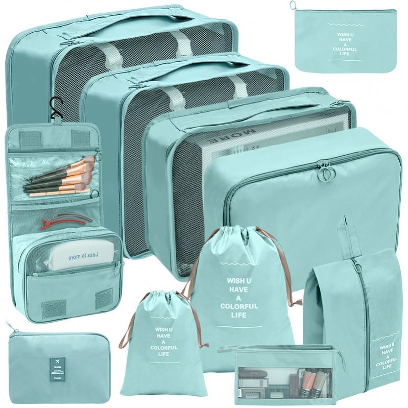11pcs Cheap Duffle Multi-function Pouch Packing Cube Storage Makeup Bag Waterproof Lightweight Travel Luggage Organizer Set