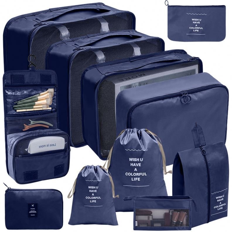 11pcs Cheap Duffle Multi-function Pouch Packing Cube Storage Makeup Bag Waterproof Lightweight Travel Luggage Organizer Set