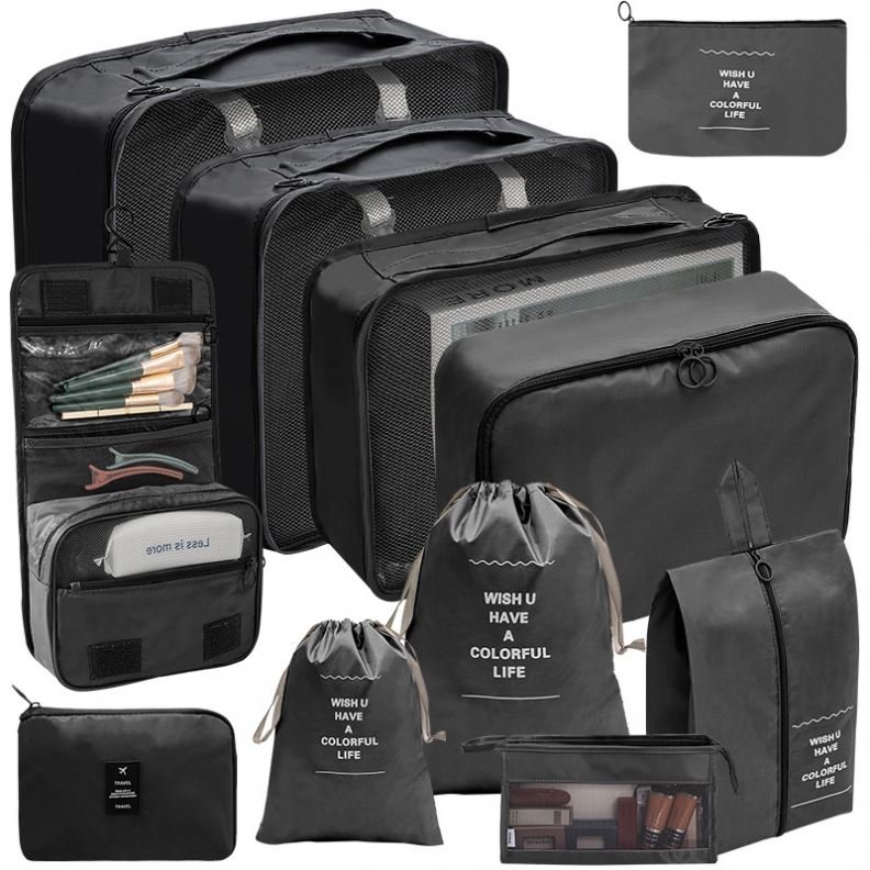 11pcs Cheap Duffle Multi-function Pouch Packing Cube Storage Makeup Bag Waterproof Lightweight Travel Luggage Organizer Set