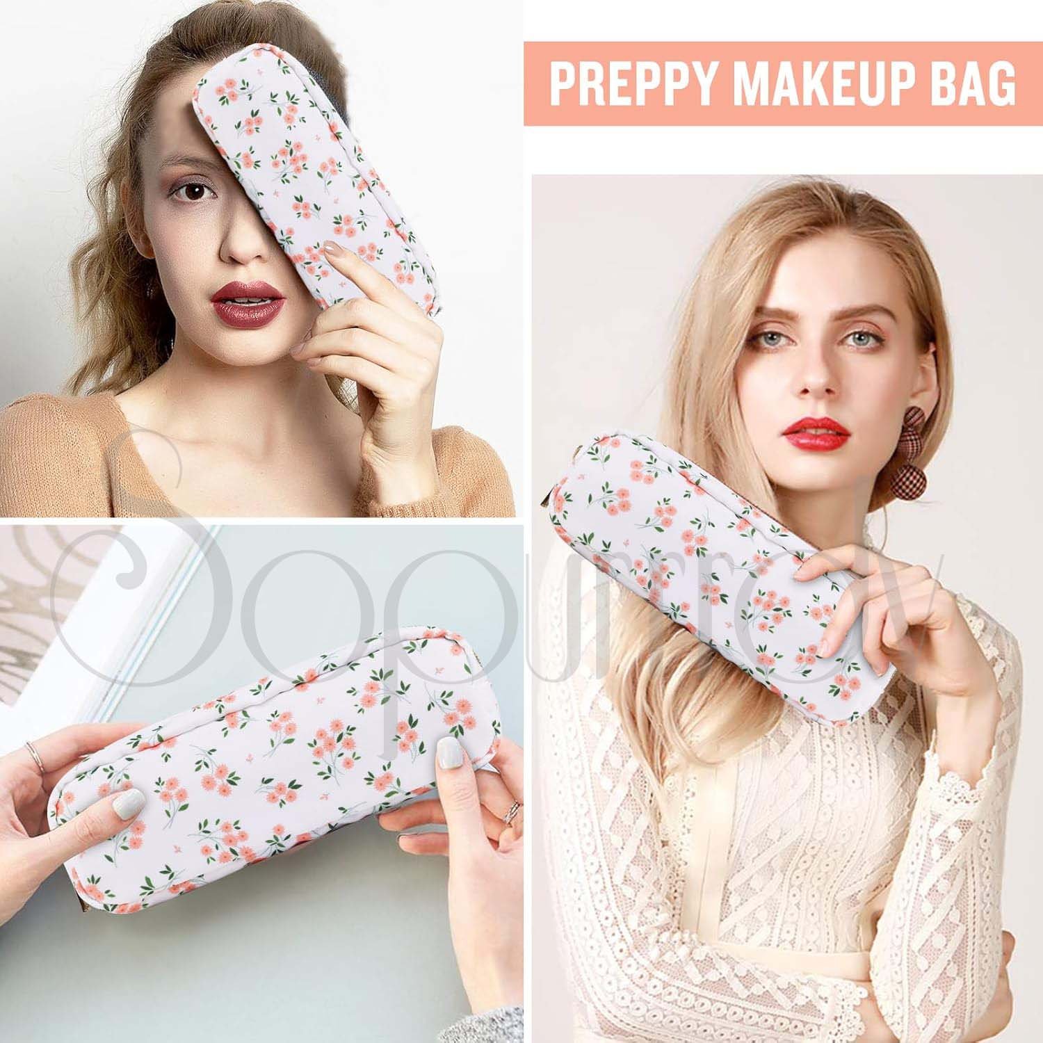 Custom Logo Floral Makeup Bag Preppy Cute Makeup Brush Case Bag Waterproof Travel Toiletry Bag Organizer For Women Girls