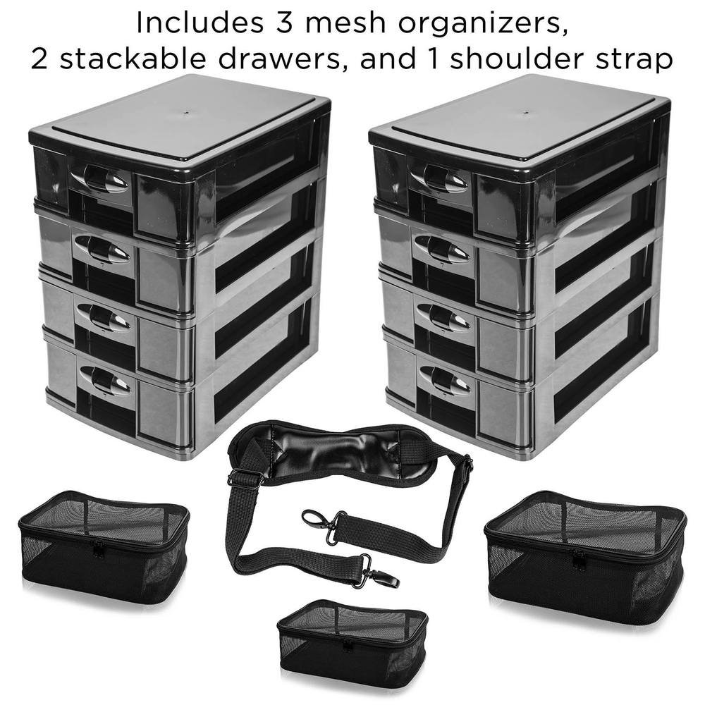 Low MOQ Makeup Bags Nylon Large Capacity Makeup Rolling Trolley Cosmetic Case with Free Set of Mesh Bag Designer Makeup Organize