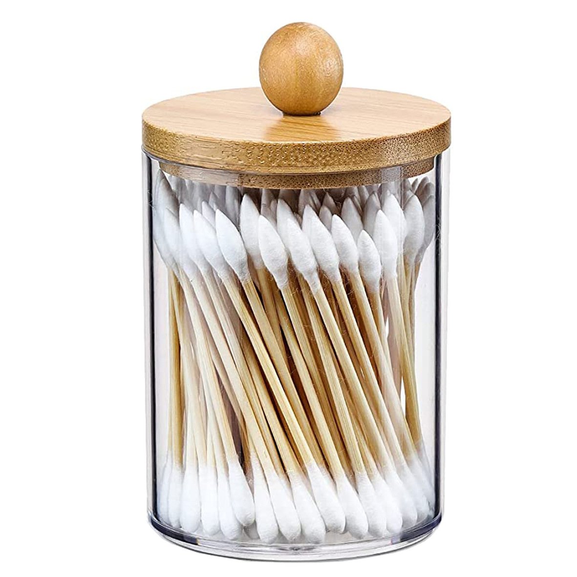 Qtip Holder Dispenser Clear Plastic Apothecary Jar Containers Vanity Makeup Organizer Storage for Cotton Swab, Ball, Pads