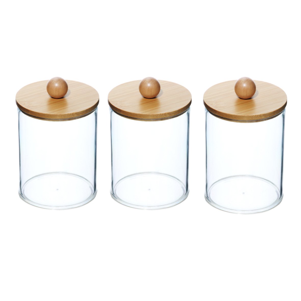 Qtip Holder Dispenser Clear Plastic Apothecary Jar Containers Vanity Makeup Organizer Storage for Cotton Swab, Ball, Pads
