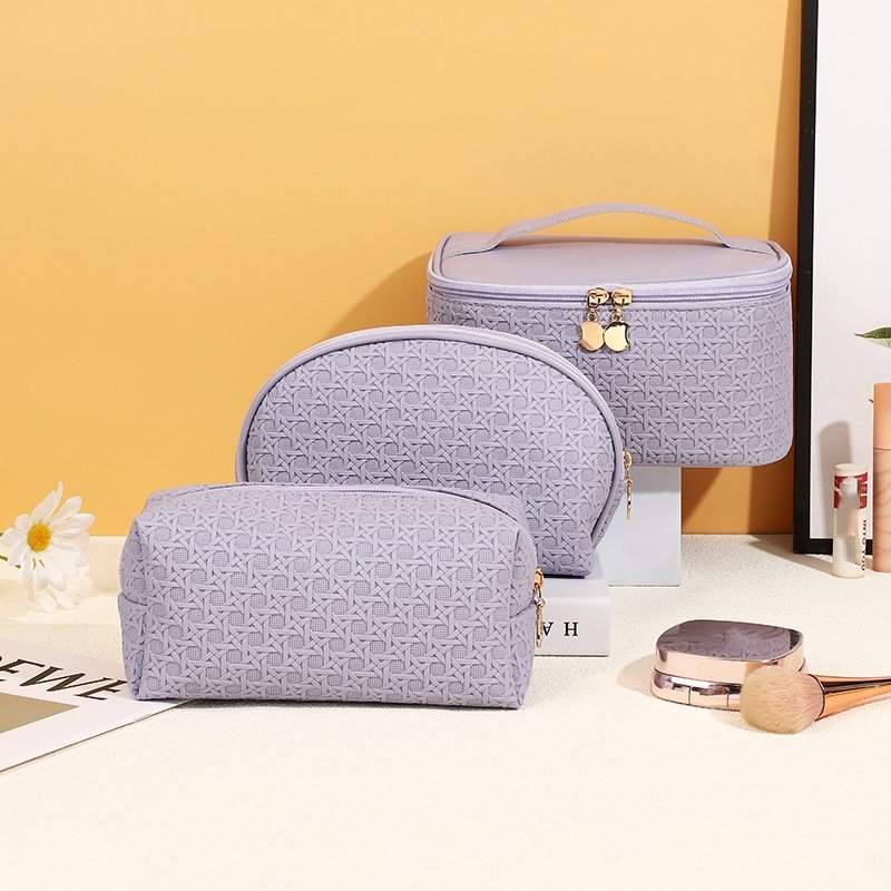 Women's Large Luxury PU Leather Travel Cosmetic Pouch Zipper Custom Logo Waterproof Portable Makeup Toiletries Bag Brush Wash