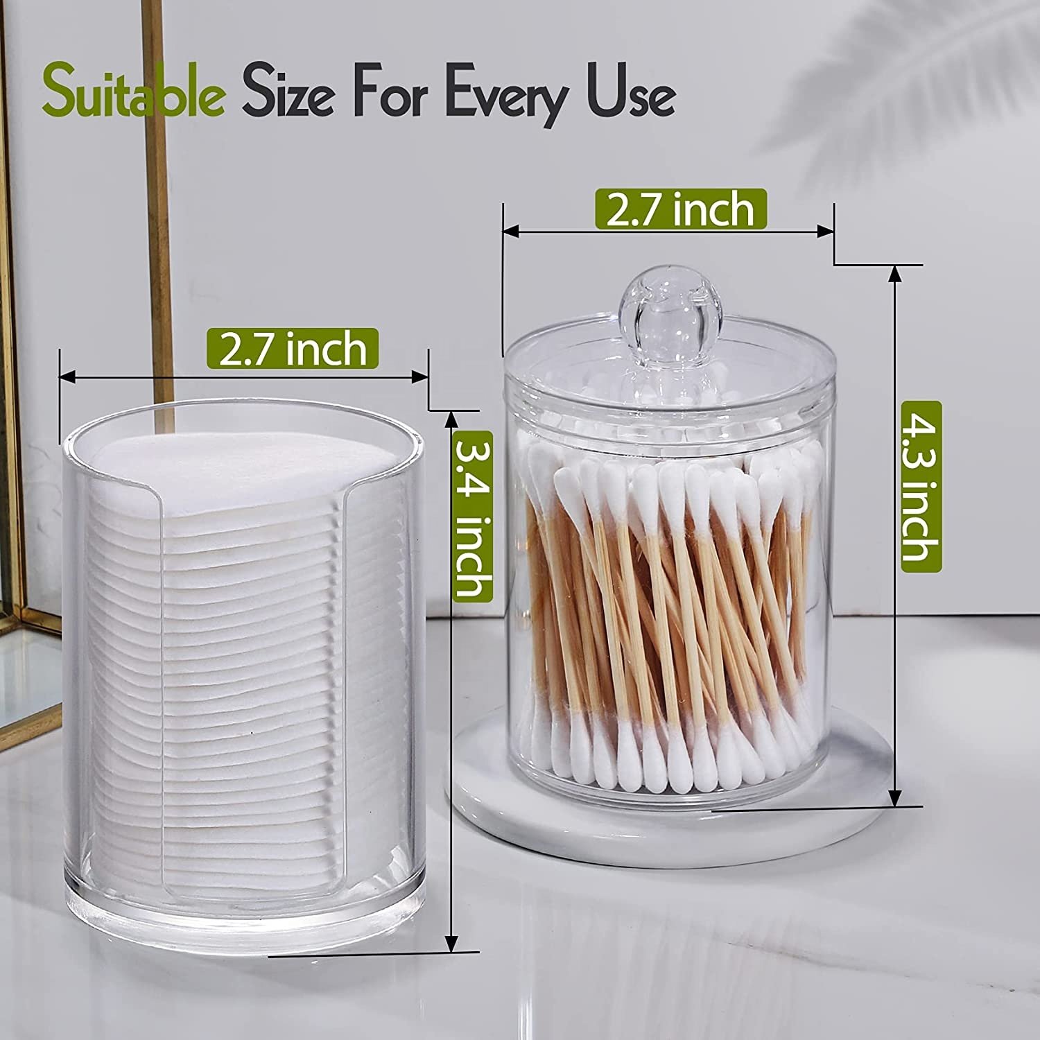 1/2/3/4pcs 10 oz Clear Plastic Apothecary Jar Set Bathroom Canister Storage Organization Qtip Holder Dispenser For Cotton Ball