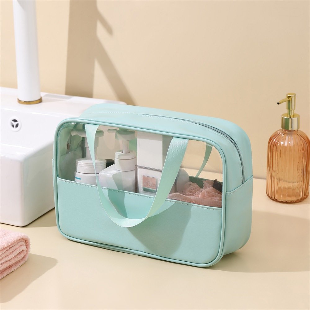 High capacity custom travel handbags waterproof pu stitching storage transparent pvc tote bag