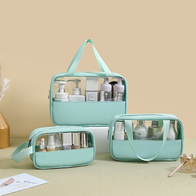 High capacity custom travel handbags waterproof pu stitching storage transparent pvc tote bag