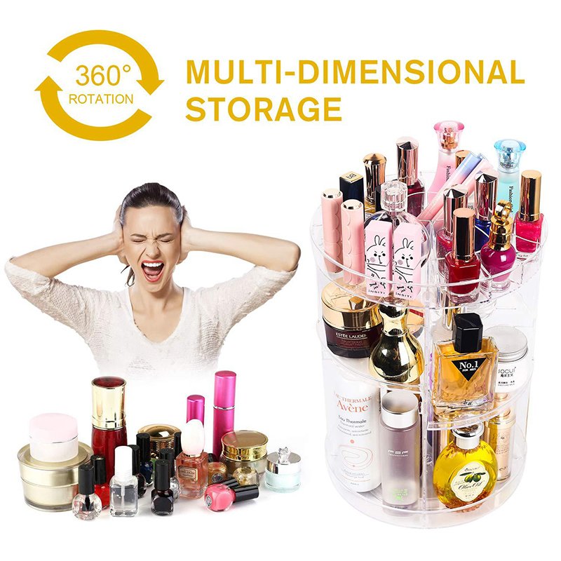 Wholesale Hot Sale 360 Degrees Rotating Large Cosmetic Storage Box Adjustable Makeup Organizer Multi-function Cosmetic Container