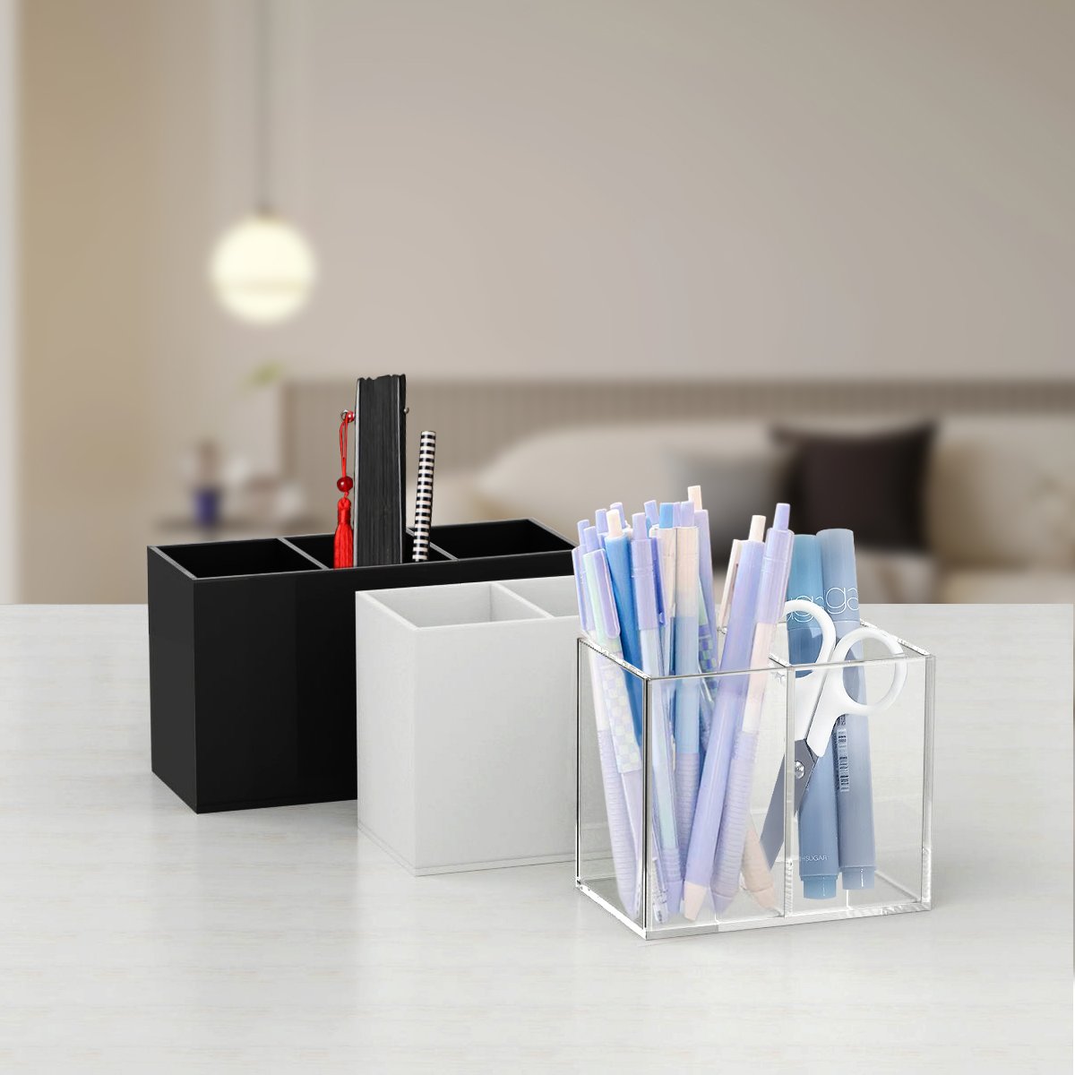 Clear Acrylic Makeup Brush Organizer 3 Slots Cosmetic Brushes Storage Pencil Pen Holder Desk Vanity Desk Organizer Accessories