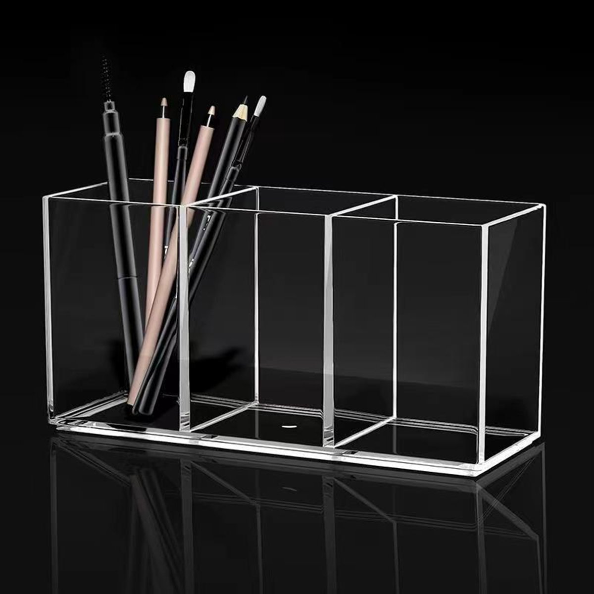 Clear Acrylic Makeup Brush Organizer 3 Slots Cosmetic Brushes Storage Pencil Pen Holder Desk Vanity Desk Organizer Accessories