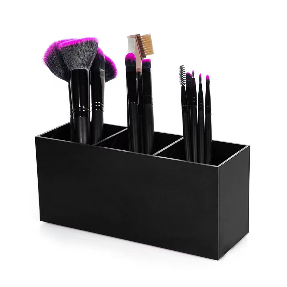 Clear Acrylic Makeup Brush Organizer 3 Slots Cosmetic Brushes Storage Pencil Pen Holder Desk Vanity Desk Organizer Accessories