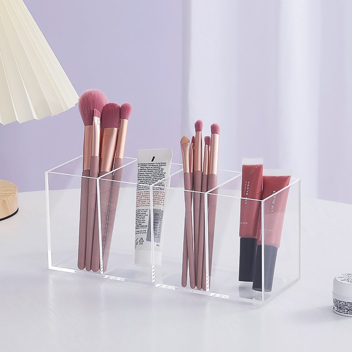 Clear Acrylic Makeup Brush Organizer 3 Slots Cosmetic Brushes Storage Pencil Pen Holder Desk Vanity Desk Organizer Accessories