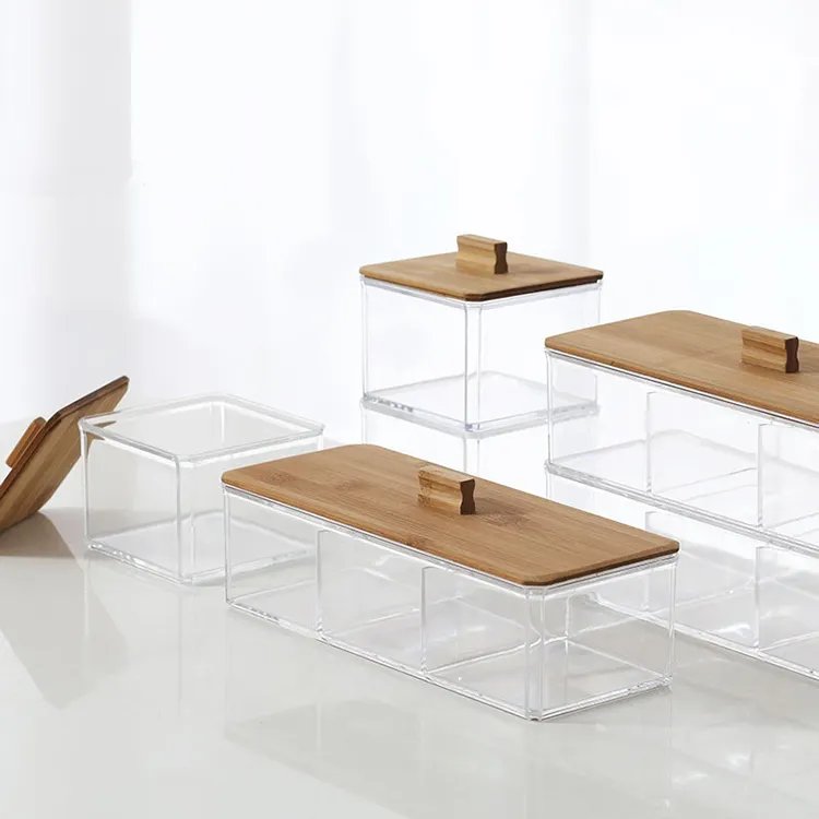 3 Compartment Bathroom Organizers and Storage Acrylic Qtip Cotton Swab and Cotton Pad Dispenser Box