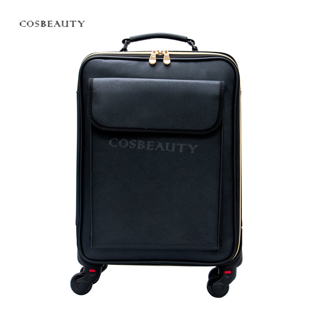 BSCI members Latest High quality PU leather Beauty Train Case Professional Makeup Artist Trolley Rolling Case Organize Bag