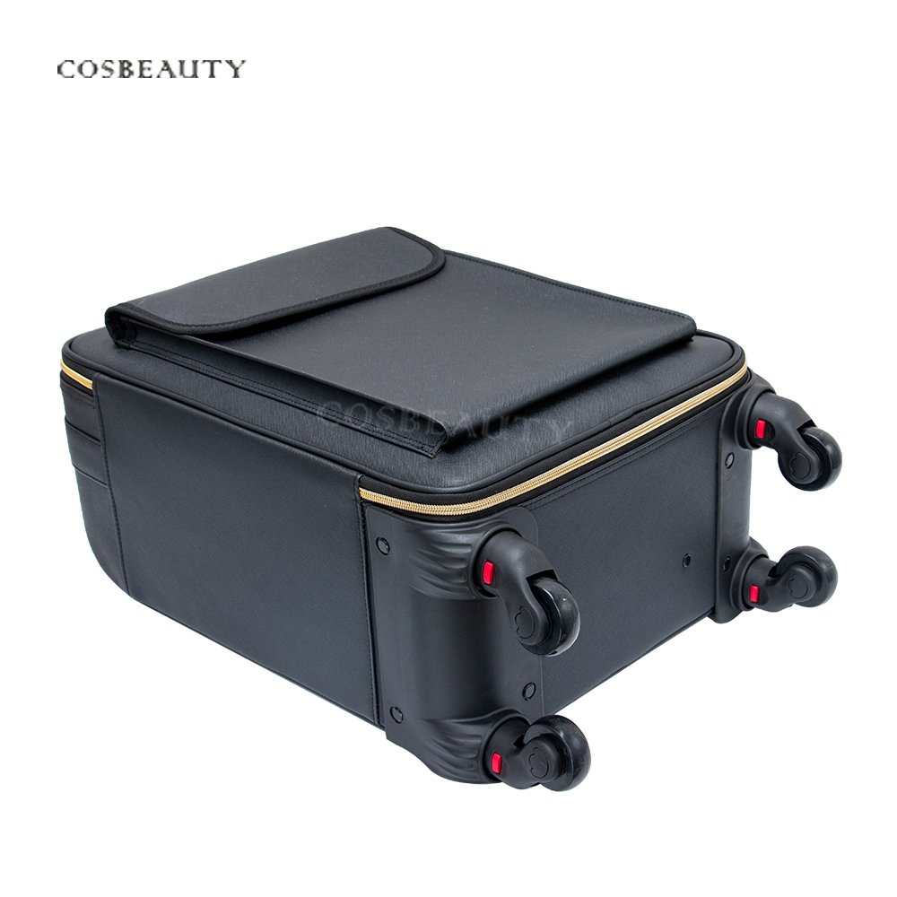 BSCI members Latest High quality PU leather Beauty Train Case Professional Makeup Artist Trolley Rolling Case Organize Bag