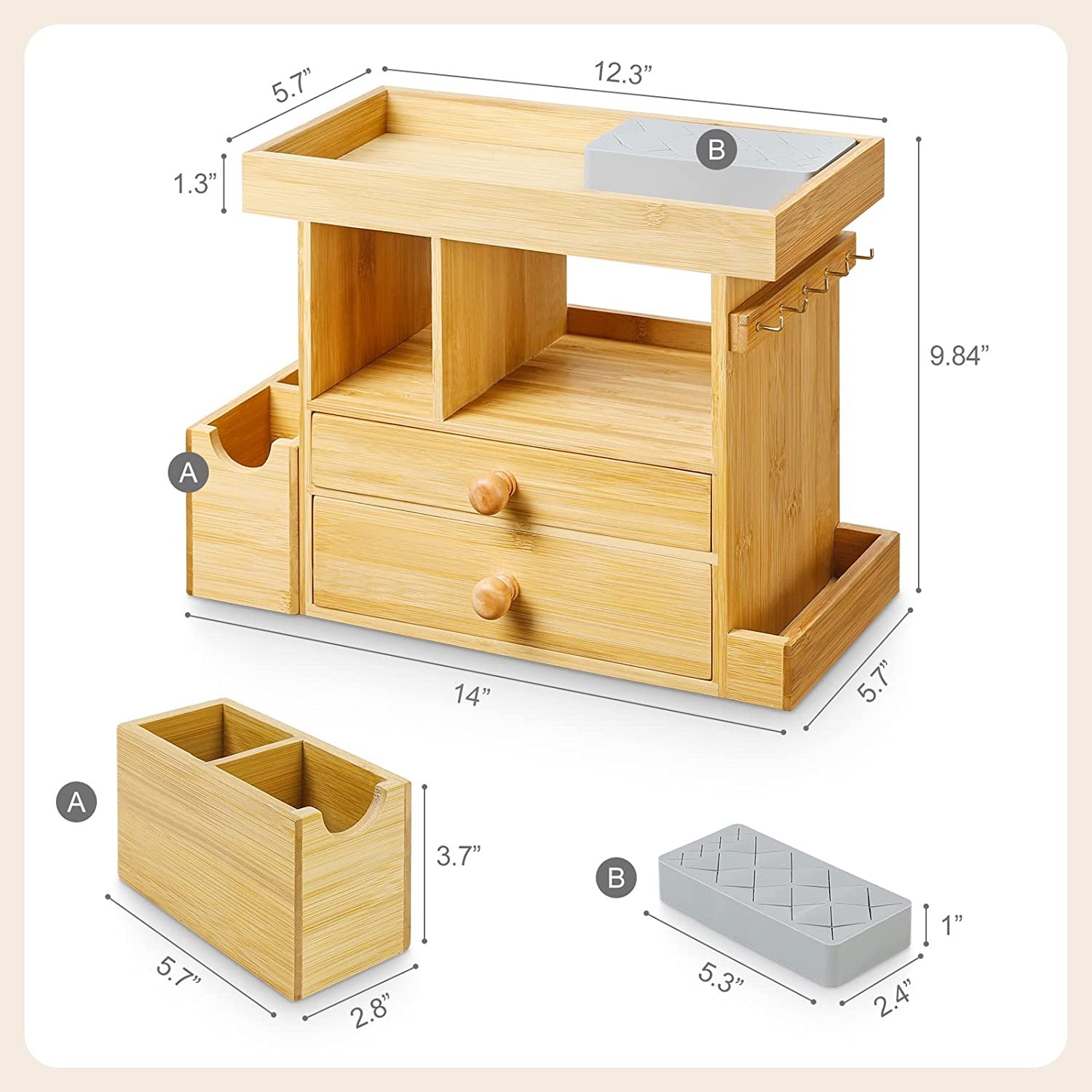 Customized Bamboo Wood Multi Storage Drawers Makeup Organizer Storage Drawers Boxes