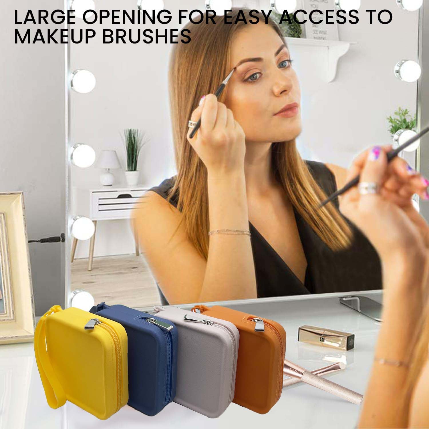 Silicone Makeup Bag, Premium Travel Toiletry Bag for Women, Easy Carry Cosmetic Bag for Makeup, Beauty Tools, and Brushes