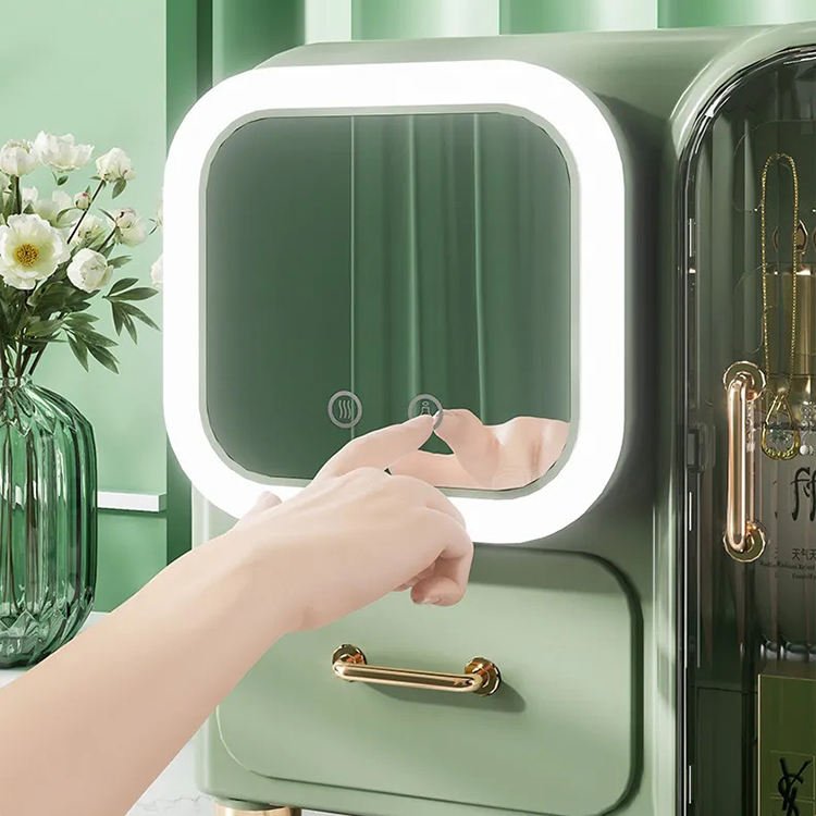 Hot Sale Dustproof Plastic Jewelry Organizer Makeup Bin Skincare Shelf Desktop Cosmetic Storage Box with LED Mirror