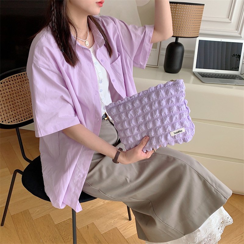 2024 Cute Bubble Cloud Portable Large Capacity Makeup Bag Canvas Cosmetic Storage Case Travel Toiletry Bag for Women