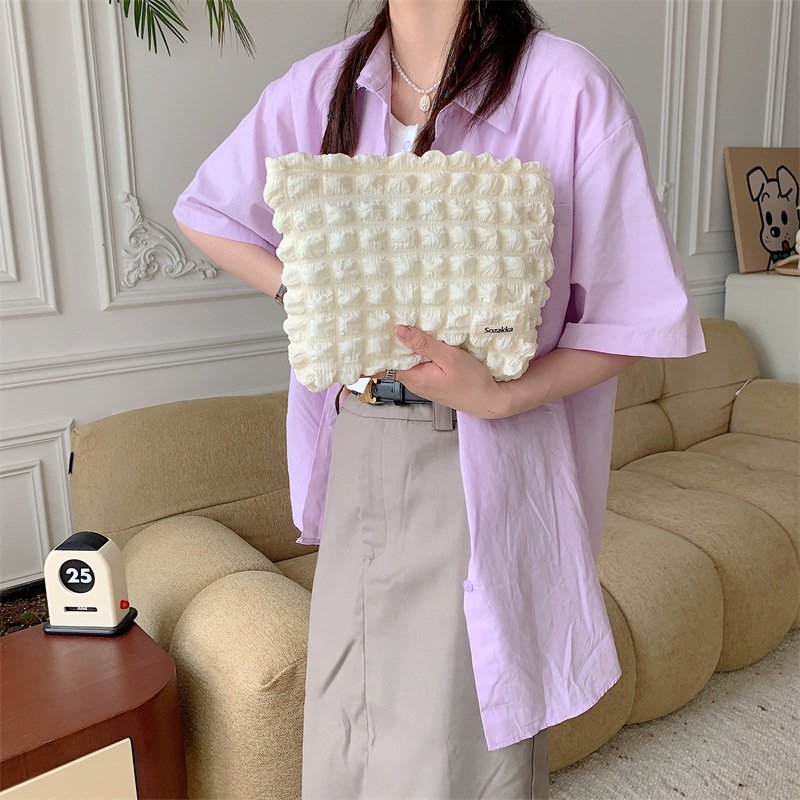 2024 Cute Bubble Cloud Portable Large Capacity Makeup Bag Canvas Cosmetic Storage Case Travel Toiletry Bag for Women