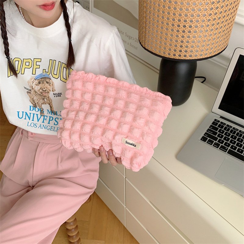 2024 Cute Bubble Cloud Portable Large Capacity Makeup Bag Canvas Cosmetic Storage Case Travel Toiletry Bag for Women