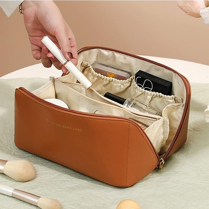Travel Makeup Bag Large Capacity Travel Cosmetic Bag Pu Leather Makeup Bag with Handle