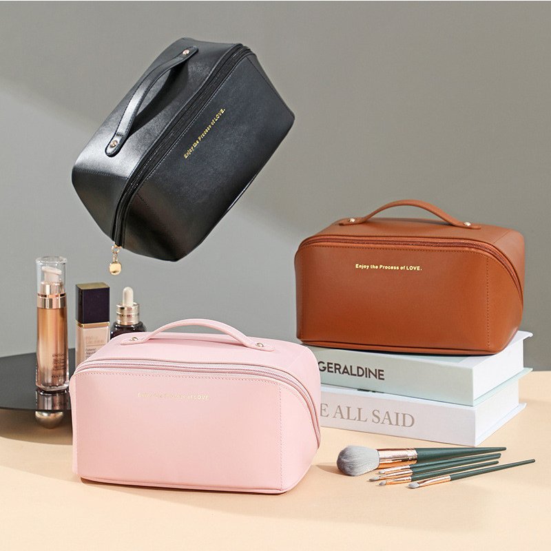 Travel Makeup Bag Large Capacity Travel Cosmetic Bag Pu Leather Makeup Bag with Handle