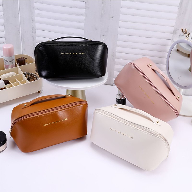 Travel Makeup Bag Large Capacity Travel Cosmetic Bag Pu Leather Makeup Bag with Handle