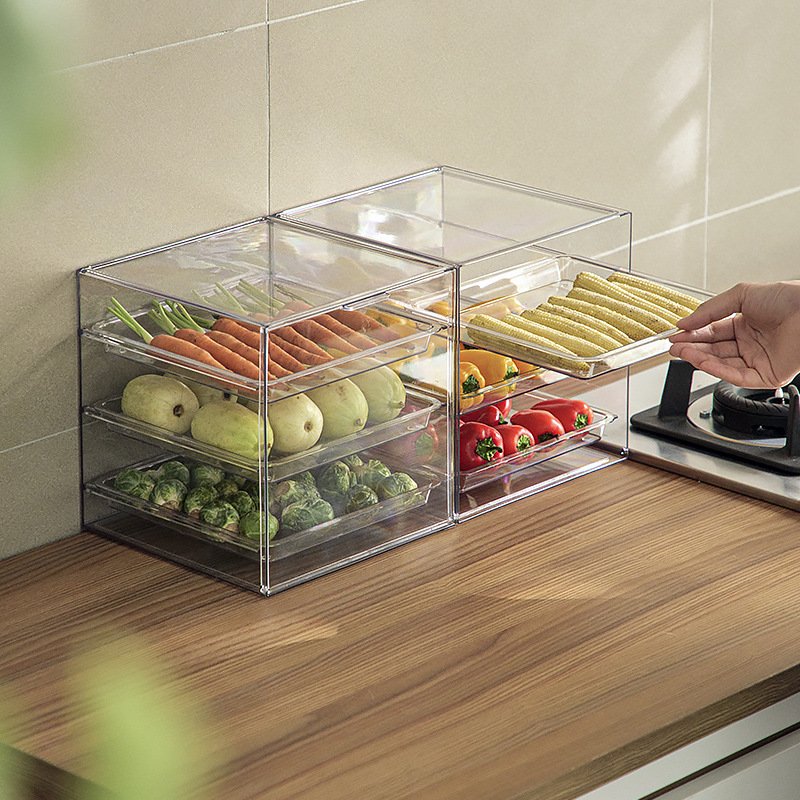 Plastic Transparent Drawers Makeup Organizer Slim Storage Box with Three Drawers for Makeup and Cosmetics Clear