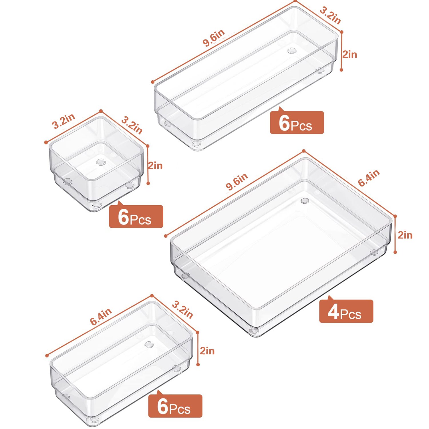 Clear Plastic acrylic Trays Storage Organizer Office Desk Makeup Organizer Bathroom Bedroom Kitchen Drawer Dividers Set