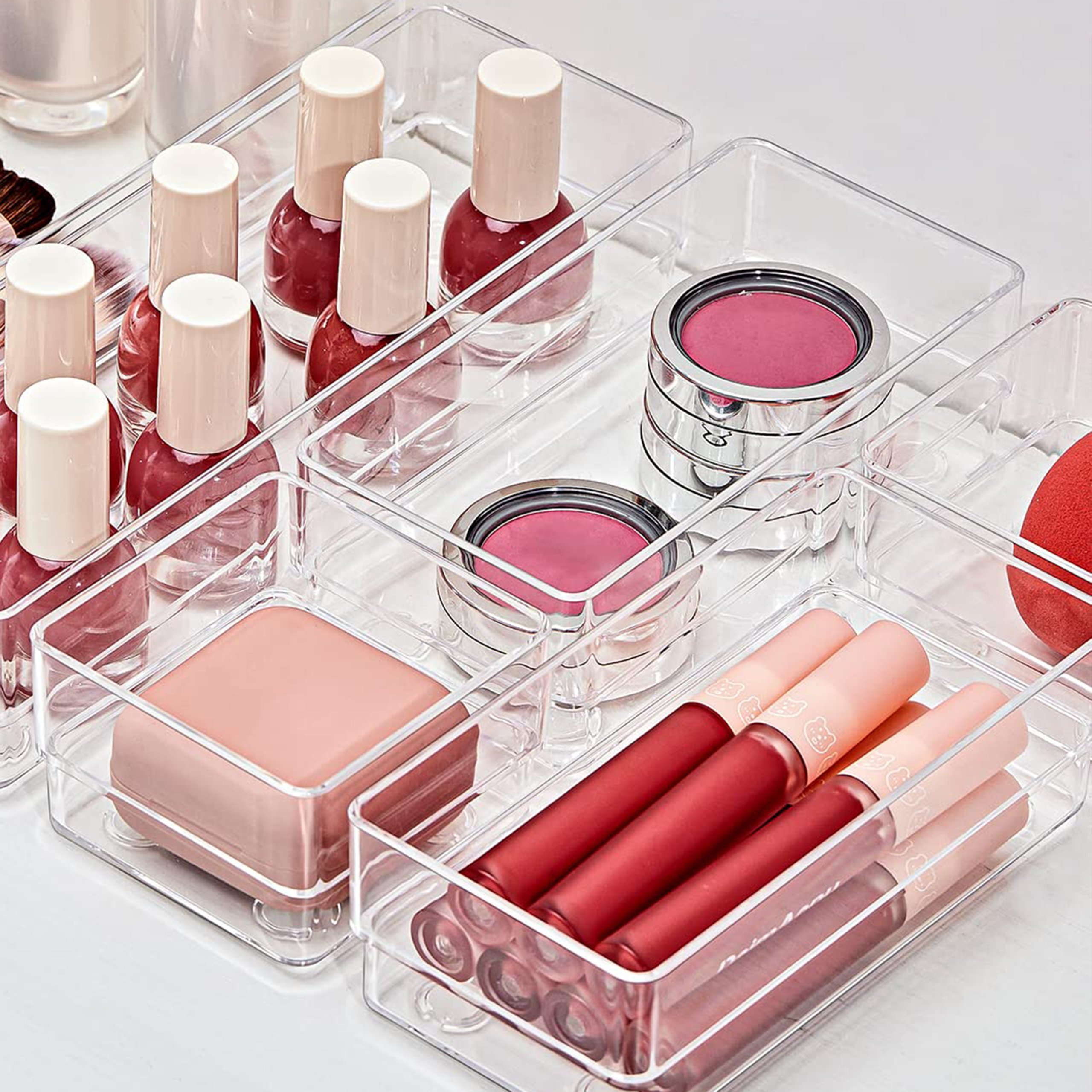 Clear Plastic acrylic Trays Storage Organizer Office Desk Makeup Organizer Bathroom Bedroom Kitchen Drawer Dividers Set