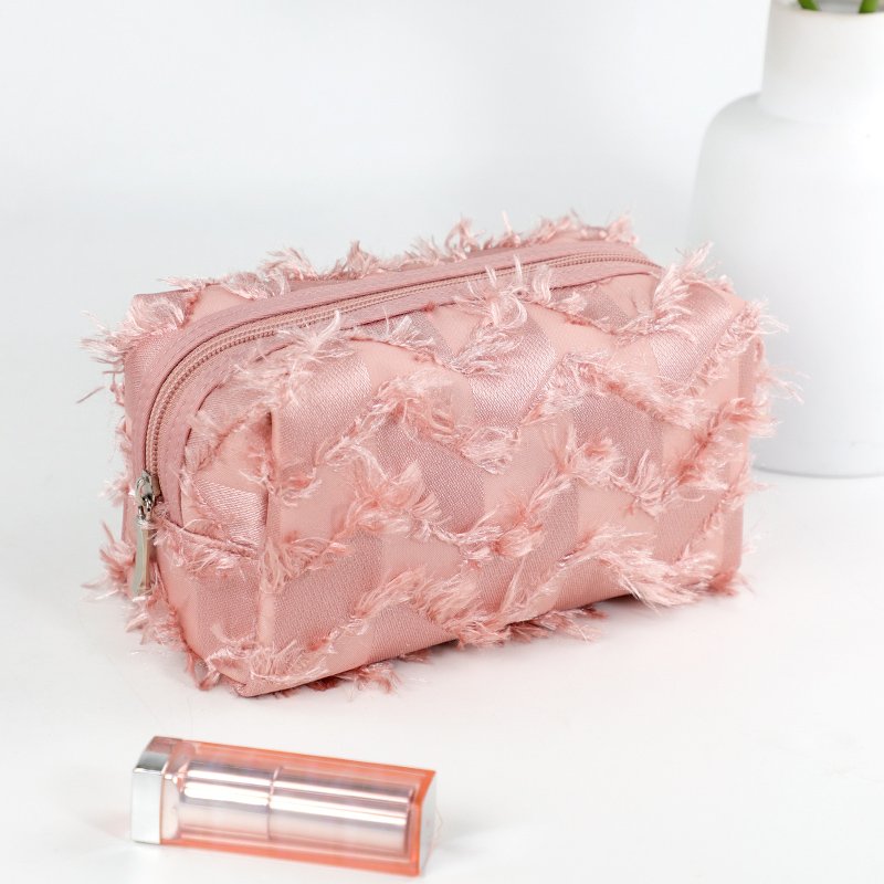 2023 Portable Cosmetic Organize Customized New special Fabric square Travel pink Lady Polyester Makeup Bag