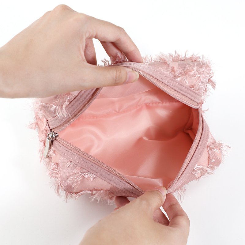 2023 Portable Cosmetic Organize Customized New special Fabric square Travel pink Lady Polyester Makeup Bag