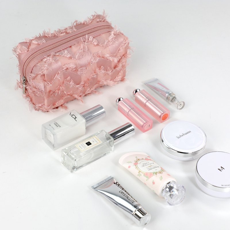 2023 Portable Cosmetic Organize Customized New special Fabric square Travel pink Lady Polyester Makeup Bag