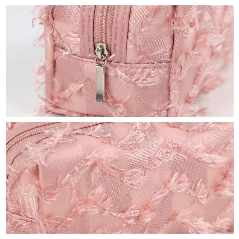 2023 Portable Cosmetic Organize Customized New special Fabric square Travel pink Lady Polyester Makeup Bag