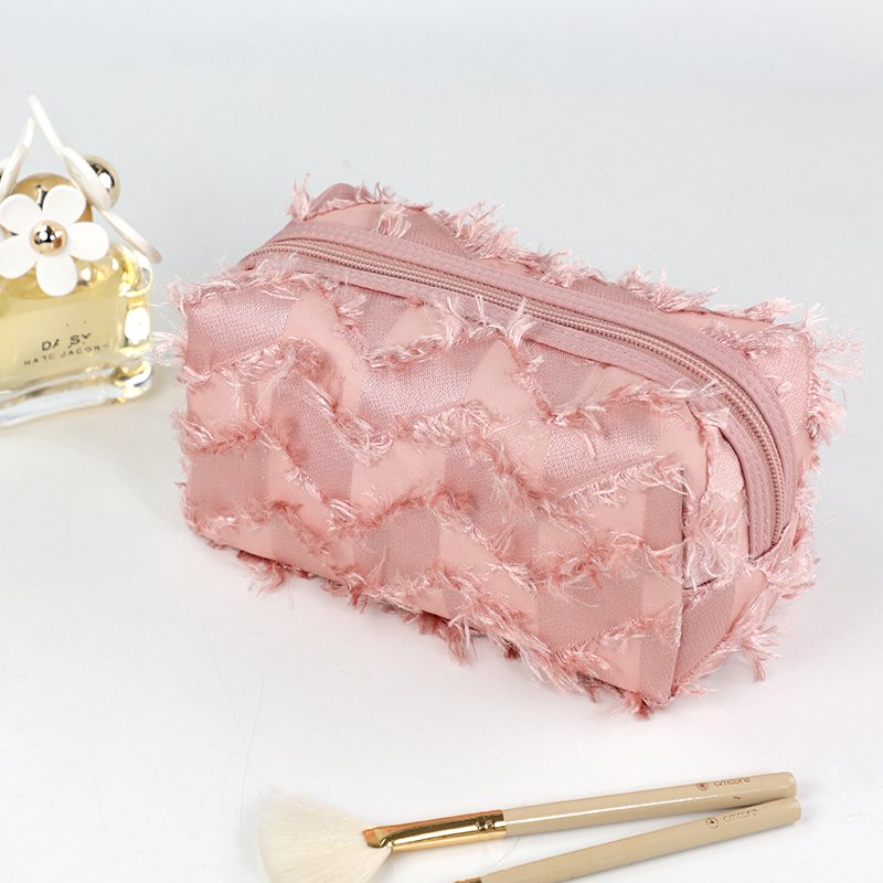 2023 Portable Cosmetic Organize Customized New special Fabric square Travel pink Lady Polyester Makeup Bag