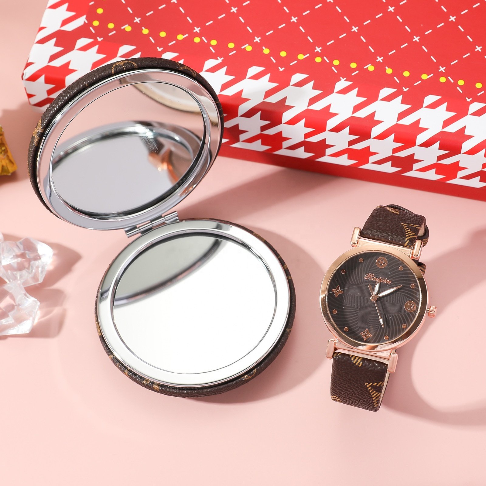 Wholesale 5pcs/set women's fashionable and minimalist light luxury watch wallet clip makeup mirror cover gift wedding gifts