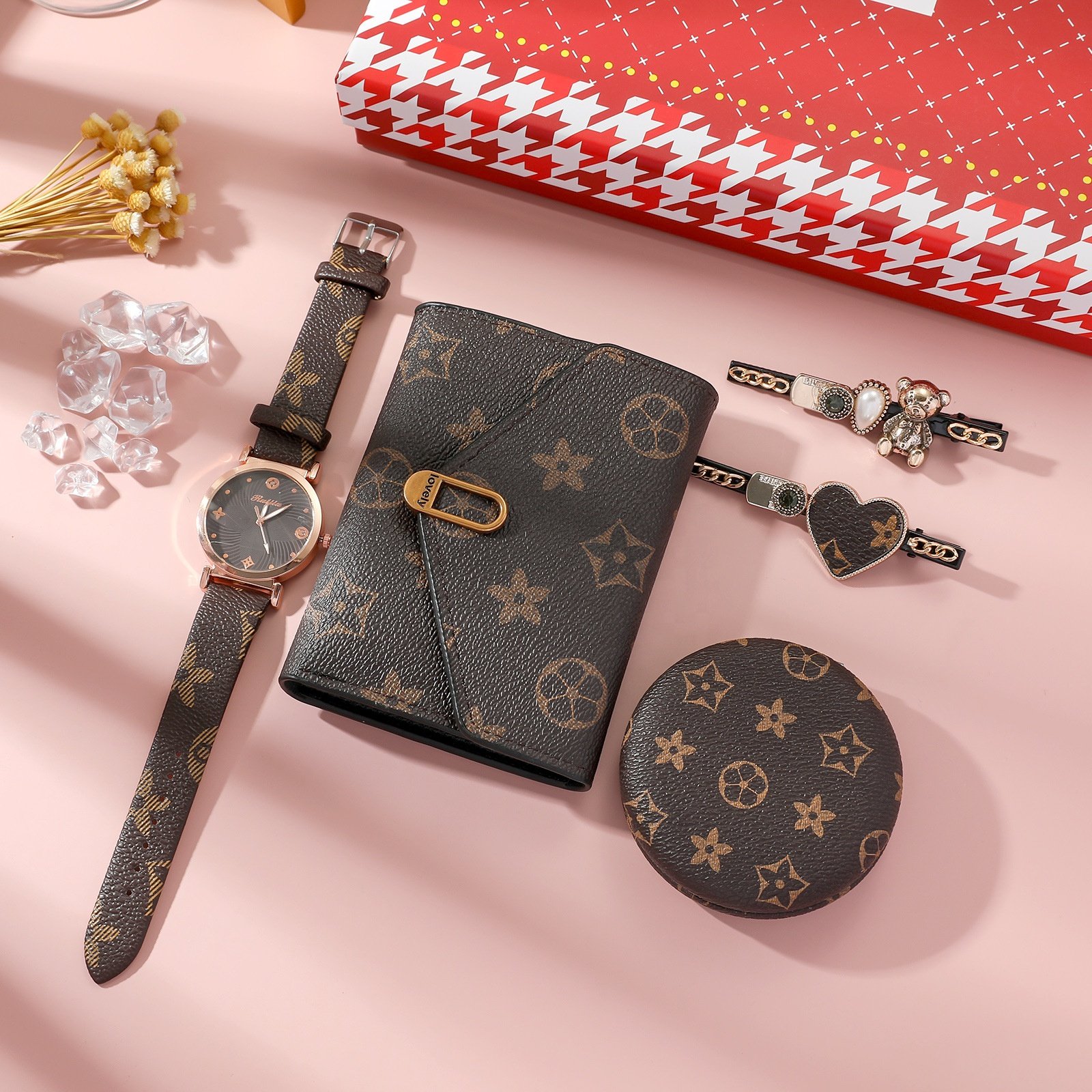 Wholesale 5pcs/set women's fashionable and minimalist light luxury watch wallet clip makeup mirror cover gift wedding gifts