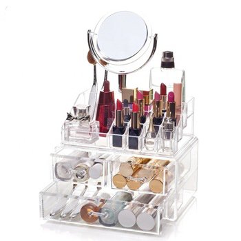 Choice Fun Wholesale Vanity Clear Plastic Storage Acrylic Drawer Cosmetic Lipstick Makeup Organizer With Mirror