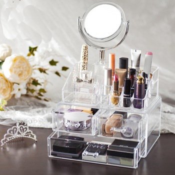 Choice Fun Wholesale Vanity Clear Plastic Storage Acrylic Drawer Cosmetic Lipstick Makeup Organizer With Mirror