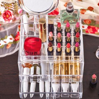 Choice Fun Wholesale Vanity Clear Plastic Storage Acrylic Drawer Cosmetic Lipstick Makeup Organizer With Mirror