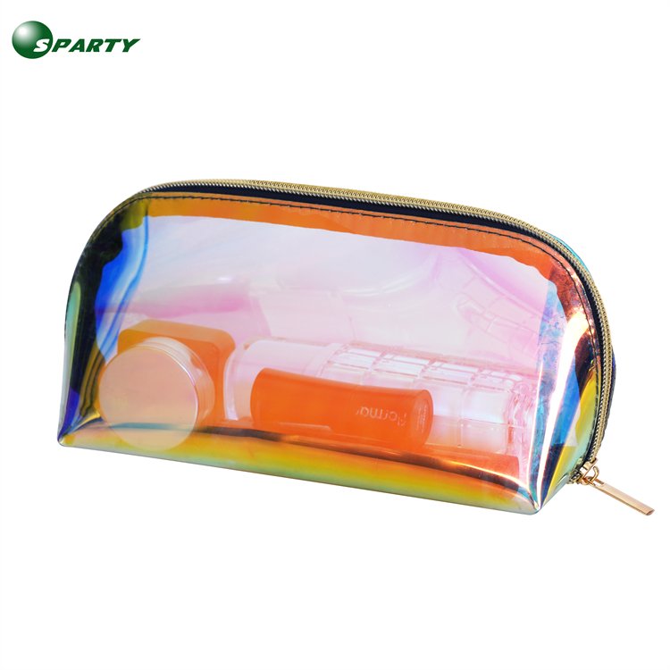 OEM Customized Logo Clear Waterproof TPU Women Fashion Travel Zipper Beauty Bags Holographic Laser Makeup Pouch Cosmetic Bag