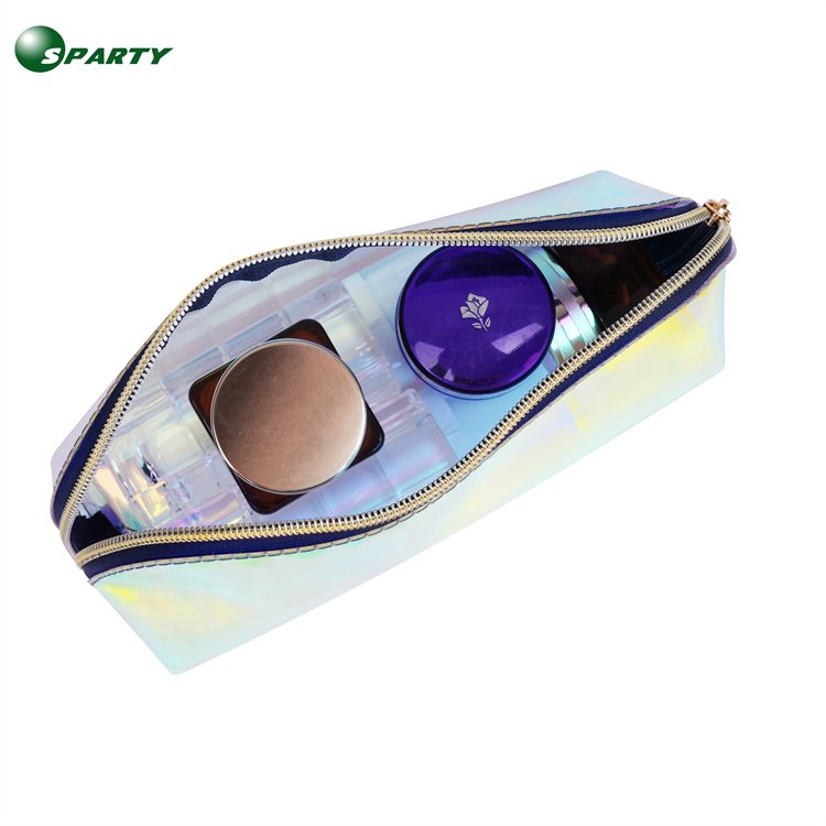 OEM Customized Logo Clear Waterproof TPU Women Fashion Travel Zipper Beauty Bags Holographic Laser Makeup Pouch Cosmetic Bag