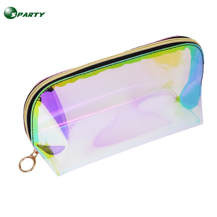 OEM Customized Logo Clear Waterproof TPU Women Fashion Travel Zipper Beauty Bags Holographic Laser Makeup Pouch Cosmetic Bag