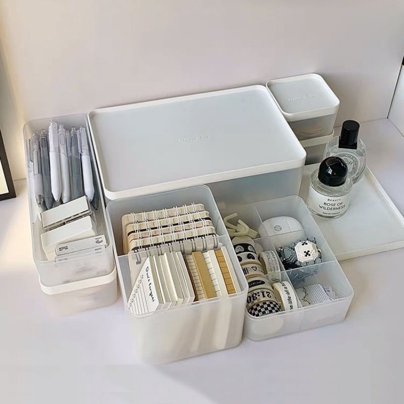 Minimalist Organizer, Translucent + White Lid Storage Boxes, Style A B C D E F G