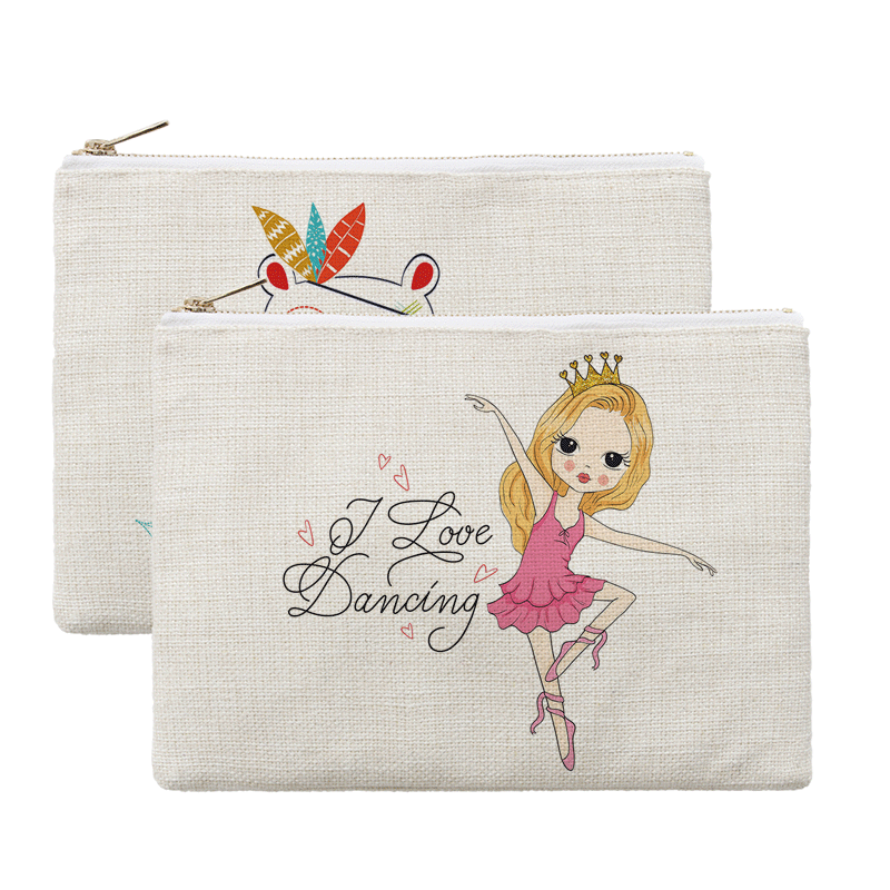 Hot Cotton and Linen Cosmetic Bag Metal Zipper Cosmetic Bag Heat Transfer Printing Cosmetic Bag Sublimation Textile Blanks